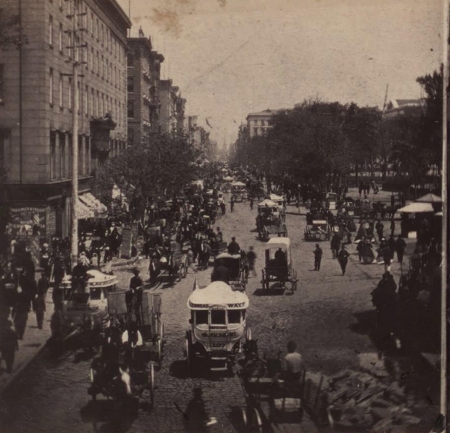 Broadway, Looking North From The Foot Bridge, 1860, New York Cit