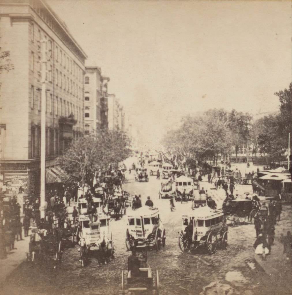 Broadway, Looking North From The Foot Bridge, 1860