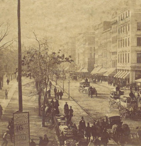 Broadway With Horse-Drawn Carriages, 1860S.