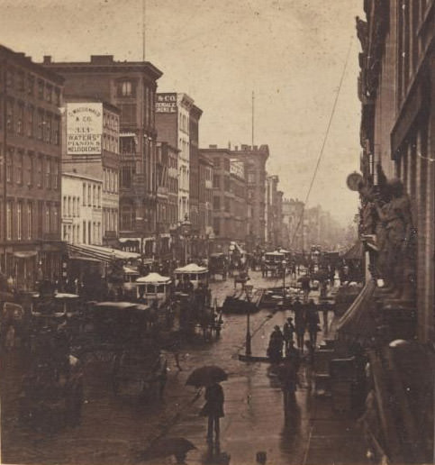 Broadway In The Rain, New York City, 1860S