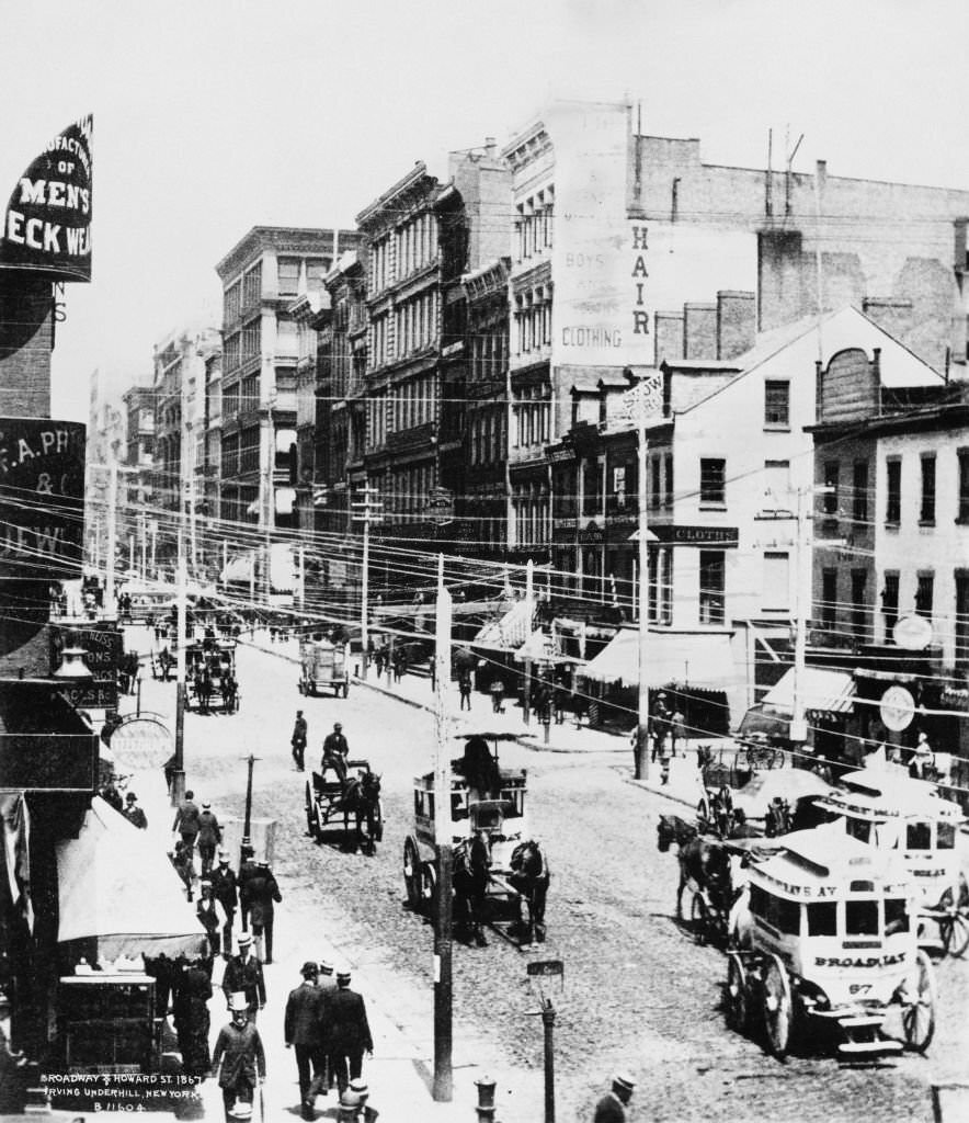 Horse-Drawn Carriages On Broadway And Howard Streets, New York C