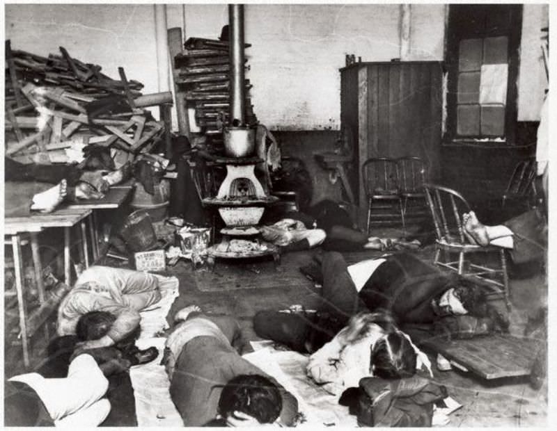 Men Sleep On The Floor Of A New York City Homeless Shelter. In 1886, The Fee For Sleeping Indoors Was Five Cents A Night, 1886.
