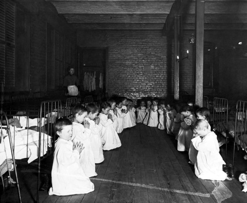 Children Pray In The Nursery In Five Points House, 1887.