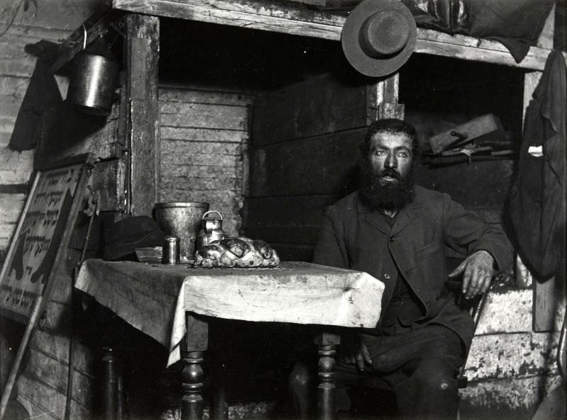 A Jewish Cobbler Ready For Sabbath Eve In A Coal Cellar Where He Lives With His Family, 1887.