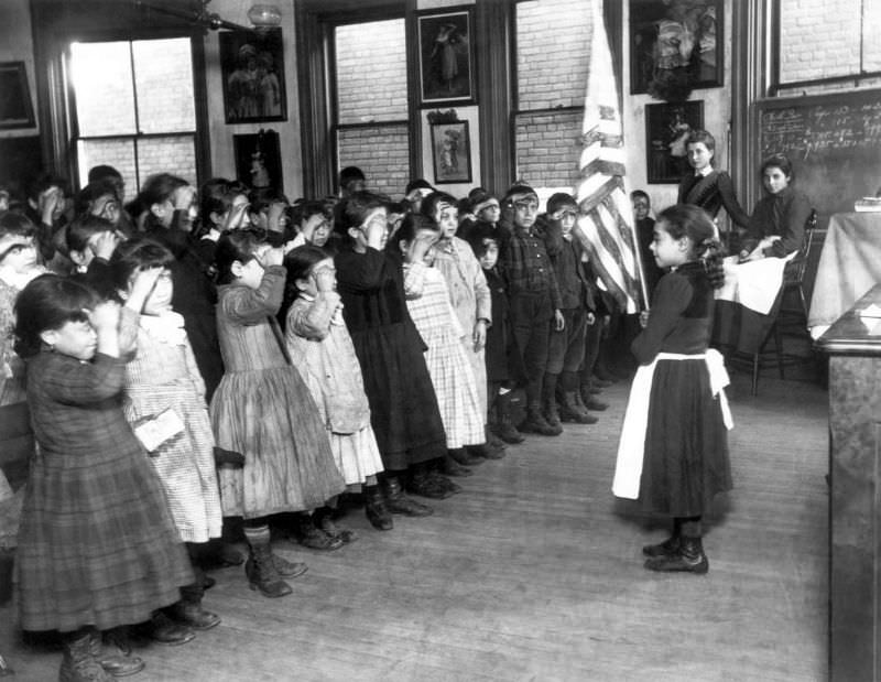 Children Saluting The Flag In Schhol, 1890.
