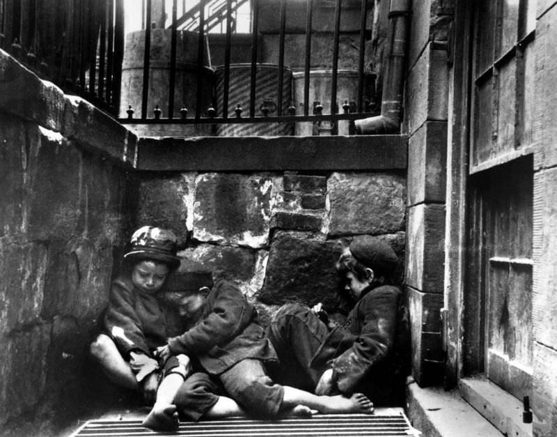 Street Children Huddle Over A Grate For Warmth On Mulberry Street..