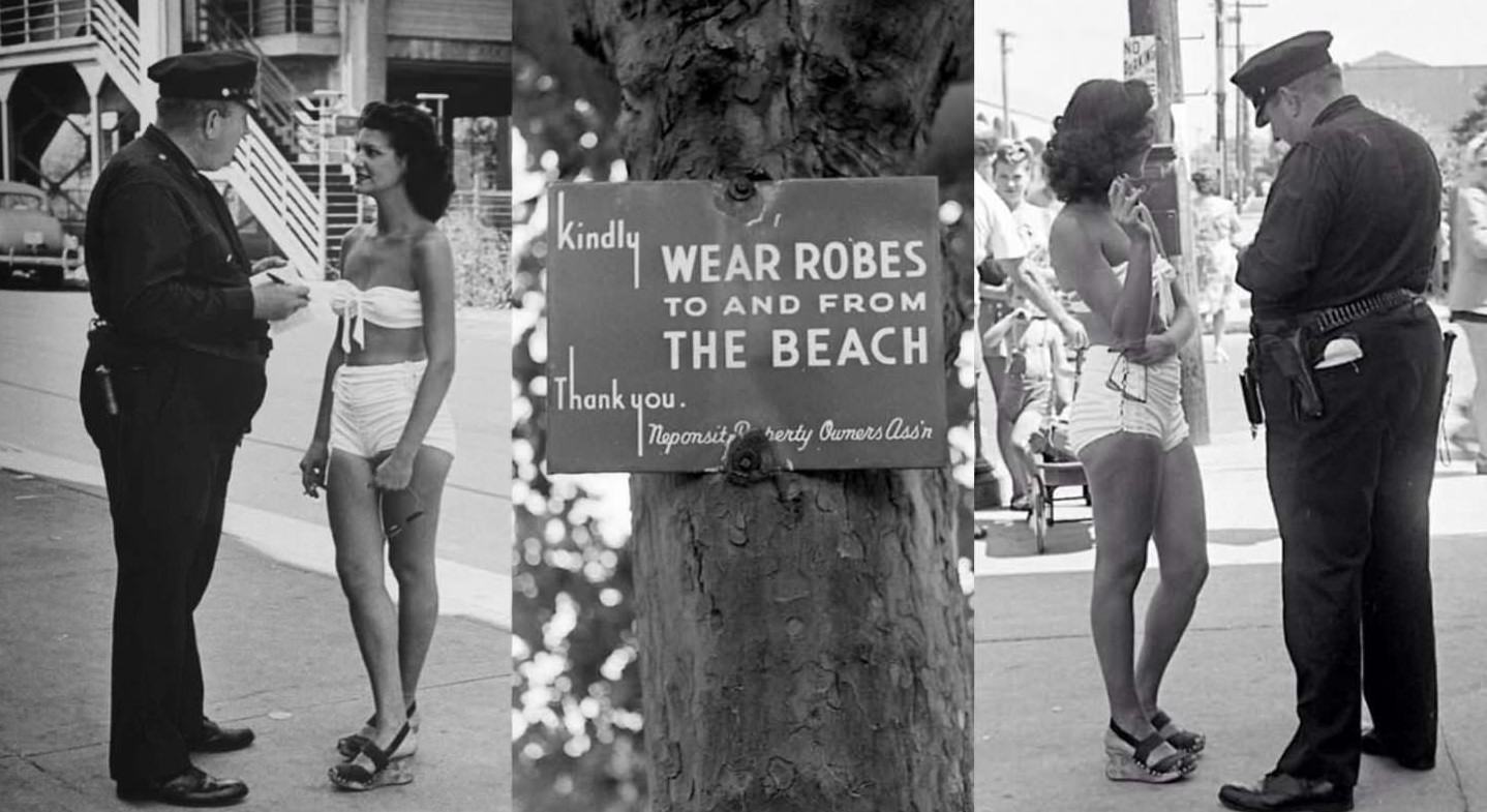 People Being Ticketed Indecent Exposure Rockaway Beach 1946