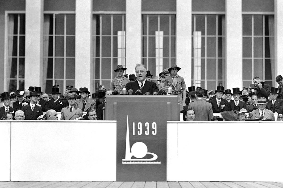 Flanked By Boy Scouts, President Franklin D. Roosevelt Opened New York'S $160,000,000 World'S Fair With An Address In Which He Said America Has &Amp;Quot;Hitched Her Wagon To A Star Of Good Will&Amp;Quot;, On April 30, 1939.
