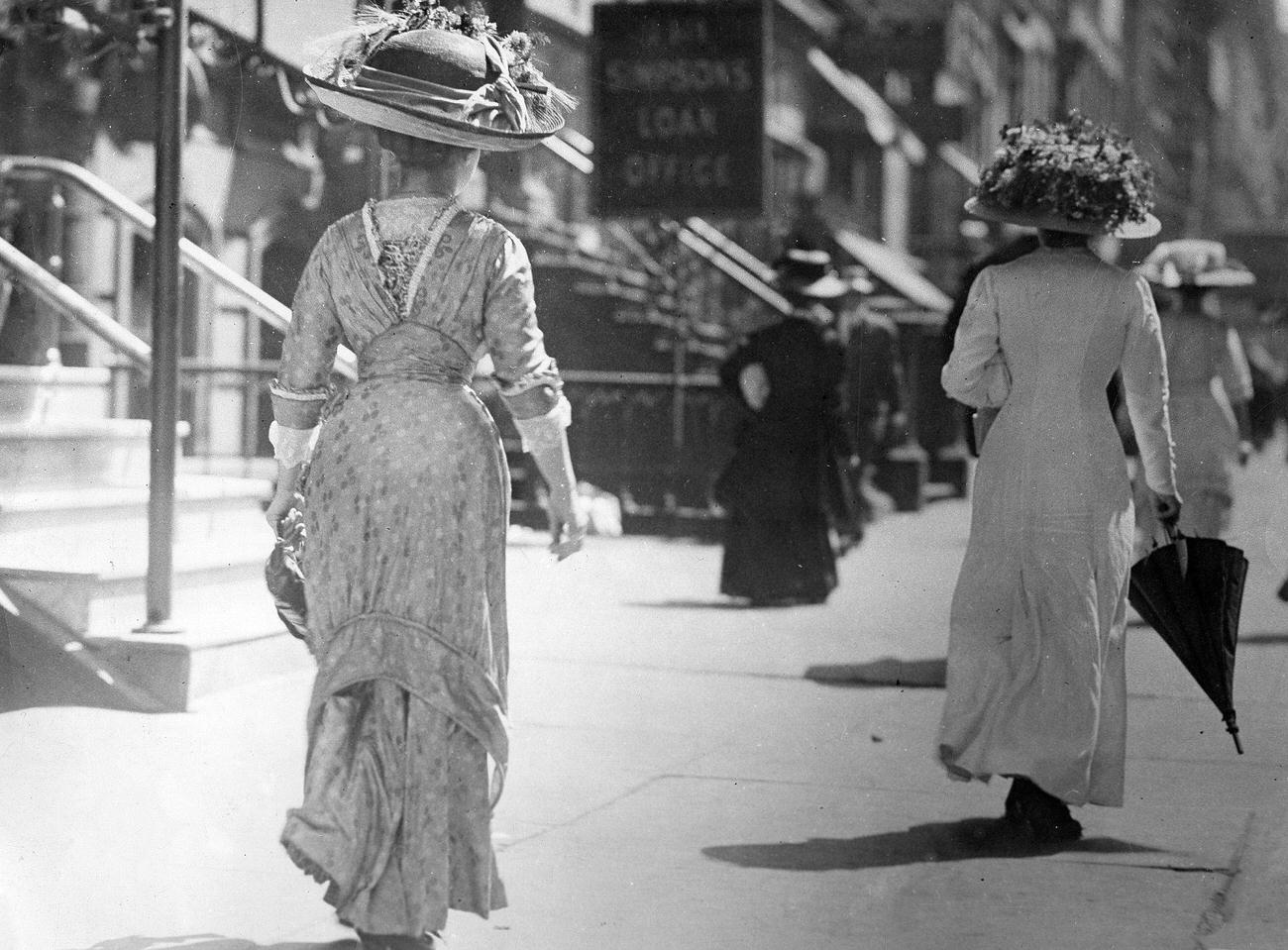 Two Women In Dresses In New York, On 42Nd Street, Summer 1907