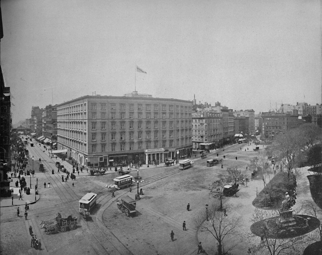 Fifth Avenue And Madison Square, 1897. The Fifth Avenue Hotel, Built 1856-59 By Amos Richards Eno At The Intersection Of Fifth Avenue And Broadway In Manhattan.