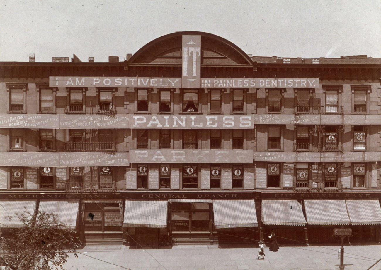 Exterior View Of A Building Occupied With The Offices Of Dr. Edgar Rudolph Randolph Parker, A Dentist, At 124 Flatbush Avenue In Brooklyn, 1895