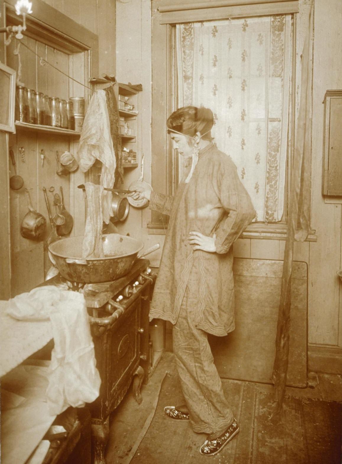 Allison At Her Kitchen Stove, Dying Scarves, 1920