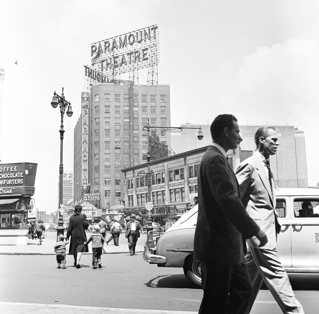 Views, Looking North Across The Intersection Of Fulton Street And Flatbush Avenue, Towards The Paramount Theatre, Brooklyn, 1948