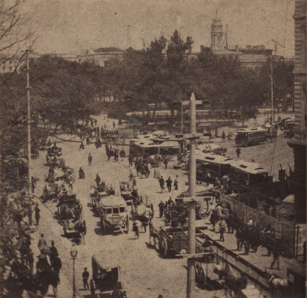 Looking North From The Corner Of Fulton Street Showing Broadway And City Hall Park, 1860