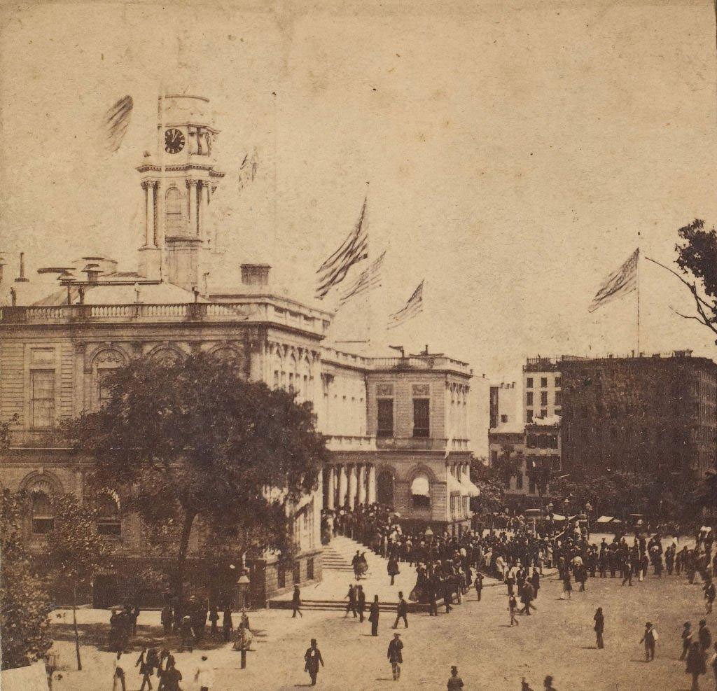 The Populace Begin To Gather In Front Of The City Hall To Witness The Arrival Of The Embassy On Their Visit To The Governor And Mayor, 1860.