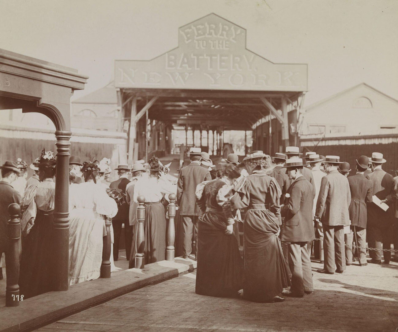 Crowd At What May Be The Coney Island Entrance Or The Staten Island Entrance Of The Ferry To The Battery, New York, 1895.