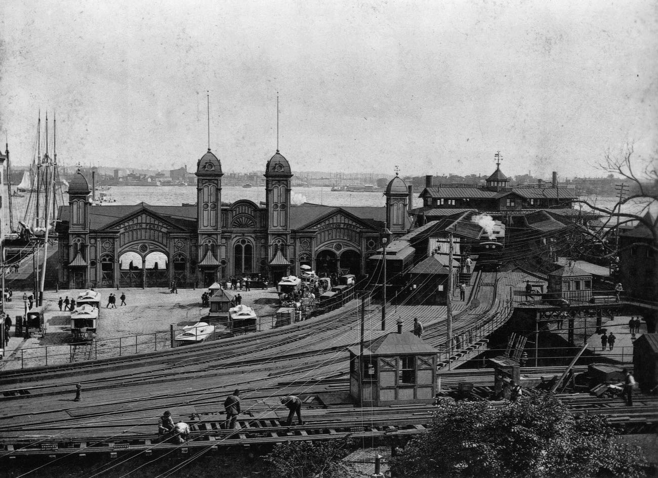 The Tracks Of The New York Elevated Railroad Twist Around The Front Of The Staten Island Ferry Terminal, 1890S