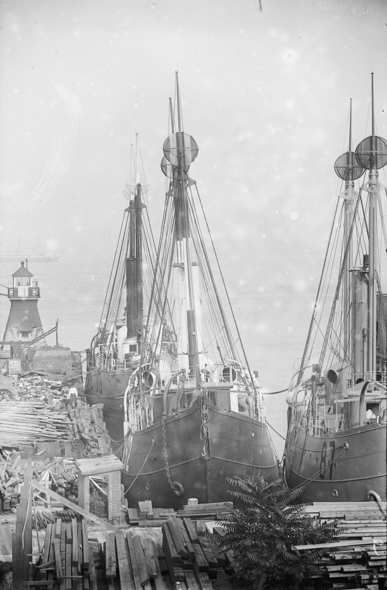 Lightships Docked At Tomkinsville, Staten Island New York; They Severe As Lighthouses At Sea, 1899