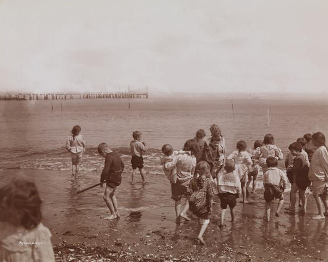 Children From The Seaside Hospital For Children Playing On The Beach At New Dorp, Staten Island, 1890S