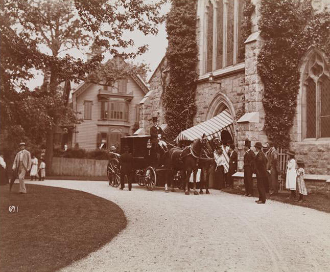 A Horse-Drawn Carriage Waiting In Front Of The Church At The Cameron-Fleming Wedding In Staten Island, 1899
