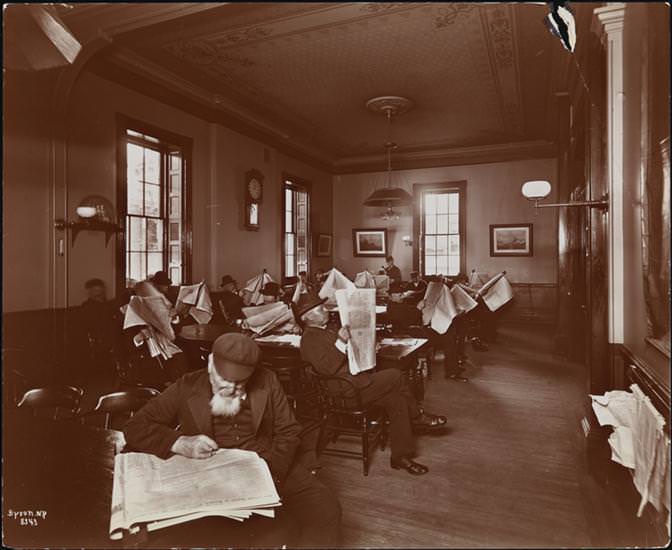 Men In A Room At Sailor'S Snug Harbor, A Facility And Home For Retired Sailors On Staten Island, 1890