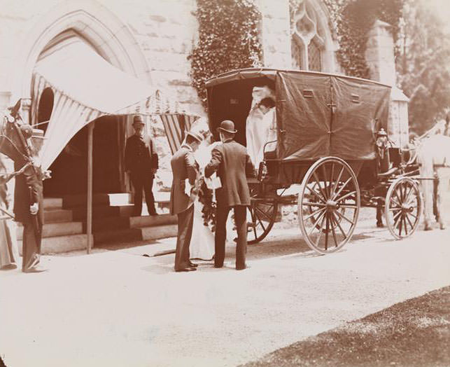 The Bride Of The Cameron-Fleming Wedding Getting Into Or Out Of A Covered Carriage In Front Of The Church, 1895