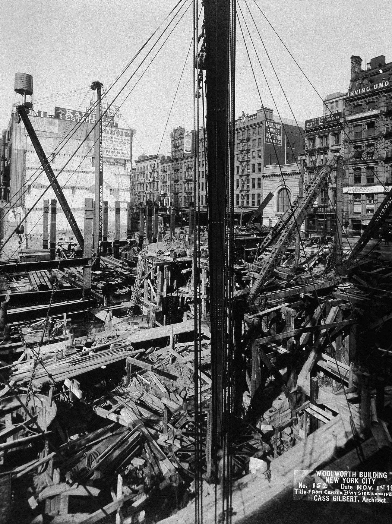 Aerial View Of The Woolworth Building Construction Site From The Center Of The Broadway Side, 1911