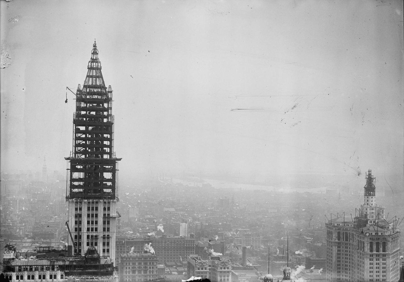 The Tower Construction For The Woolworth Building (Completed April 1913) On Broadway, New York, New York, 1912.
