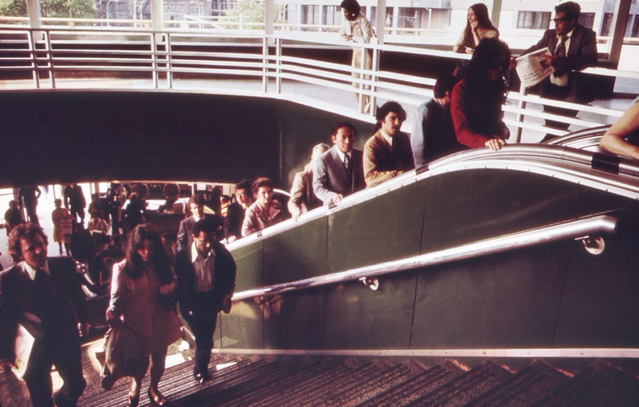 Commuters At The Staten Island Ferry Terminal In Lower Manhattan'S Battery Park Area, 1970S