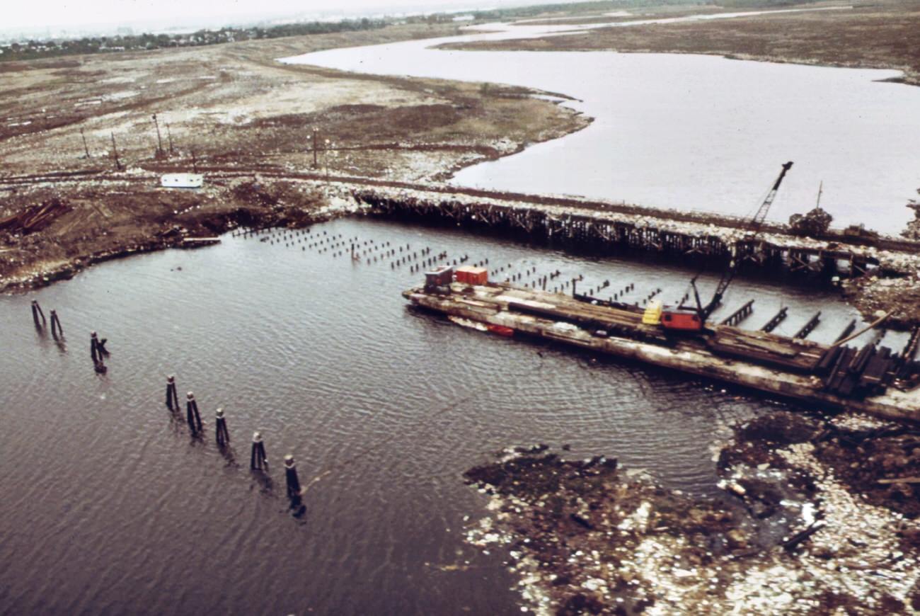 Fresh Kills On Staten Island, Just East Of Carteret, Ny. Solid Waste Brought In On Barges Covers All Available Land, 1970S