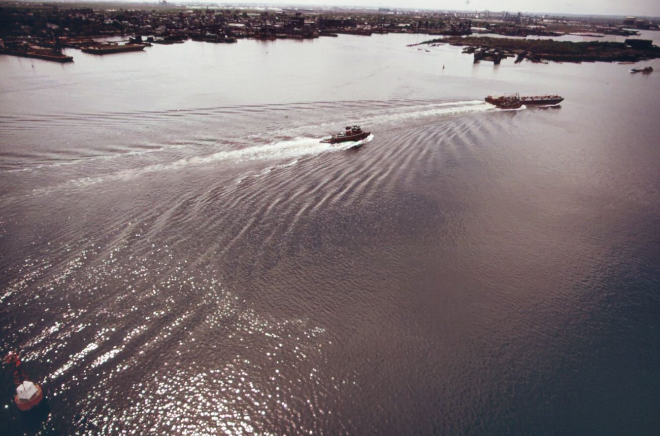 The Mouth Of Arthur Kill, The Waterway Which Separates New Jersey And Staten Island. It Is The Site Of A Huge Petrochemical Manufacturing Complex, 1970S