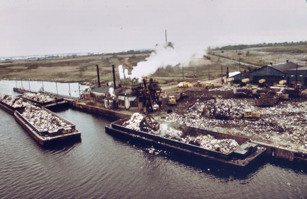 Garbage Scows Bring Solid Waste, For Use As Landfill, To Fresh Kills On Staten Island, Just East Of Carteret, Nj, 1970S