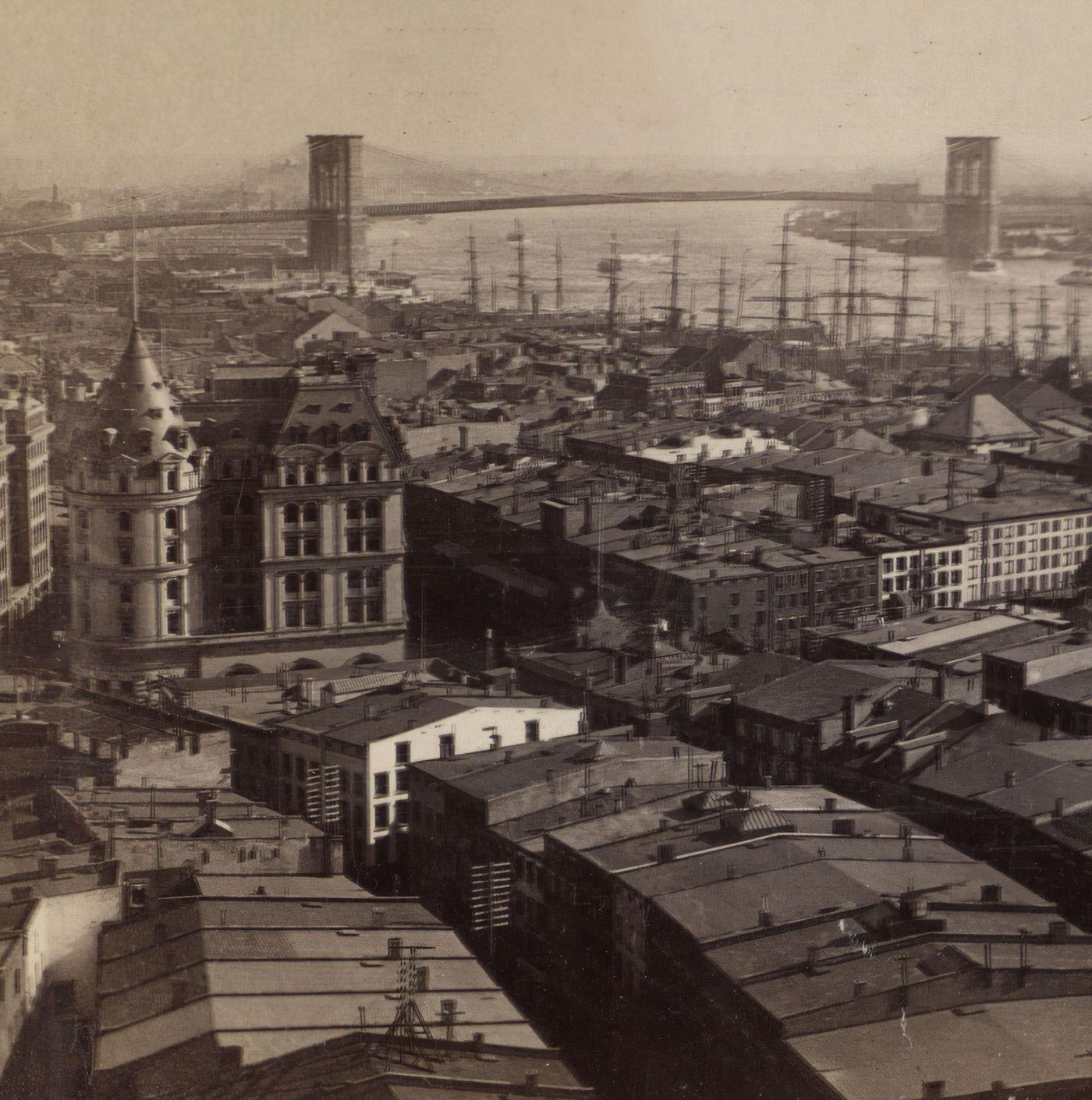 Brooklyn Bridge And Cotton Exchange, East River, N.y.