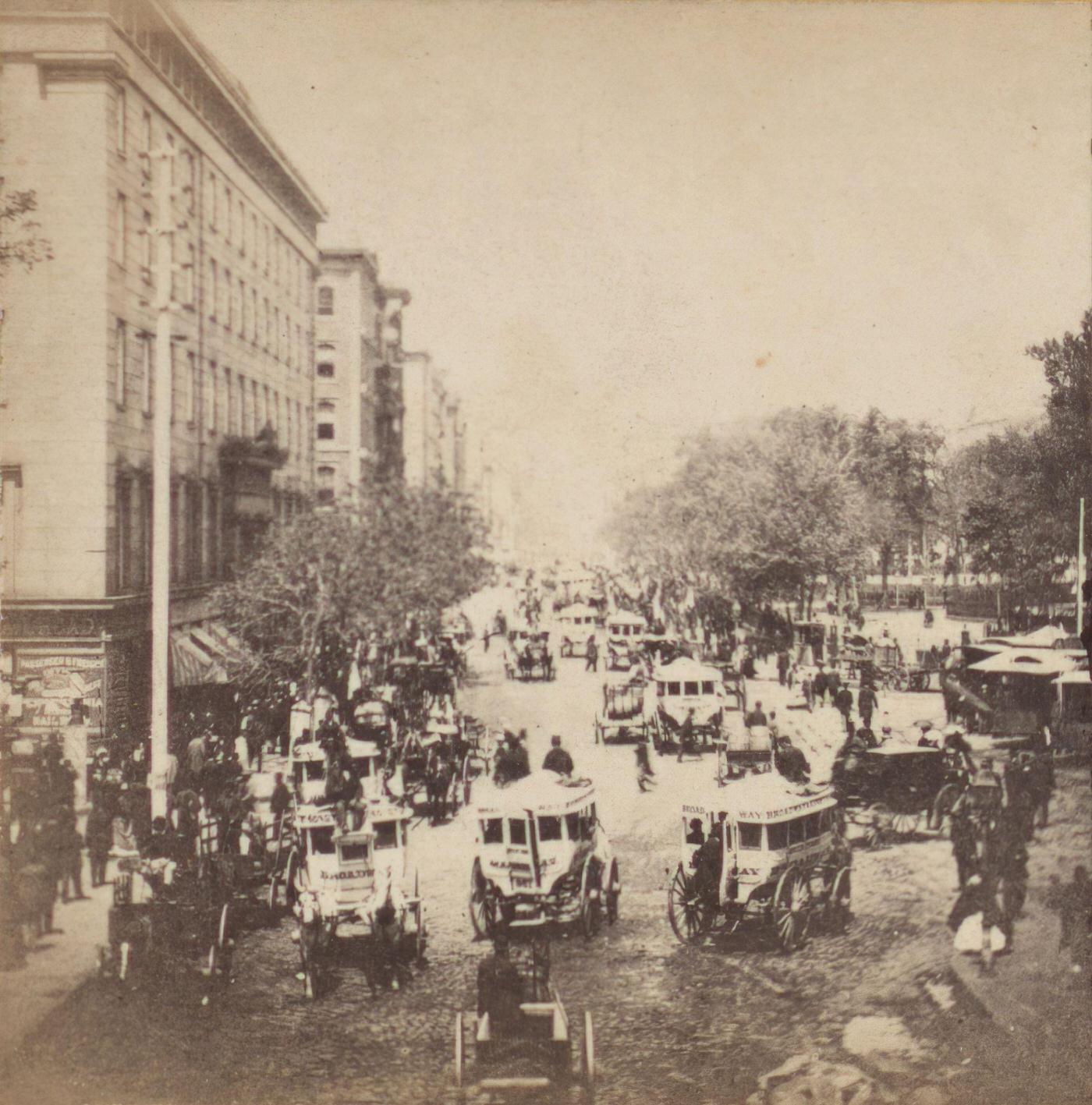 Broadway, Looking North From The Foot Bridge, Manhattan, 1860