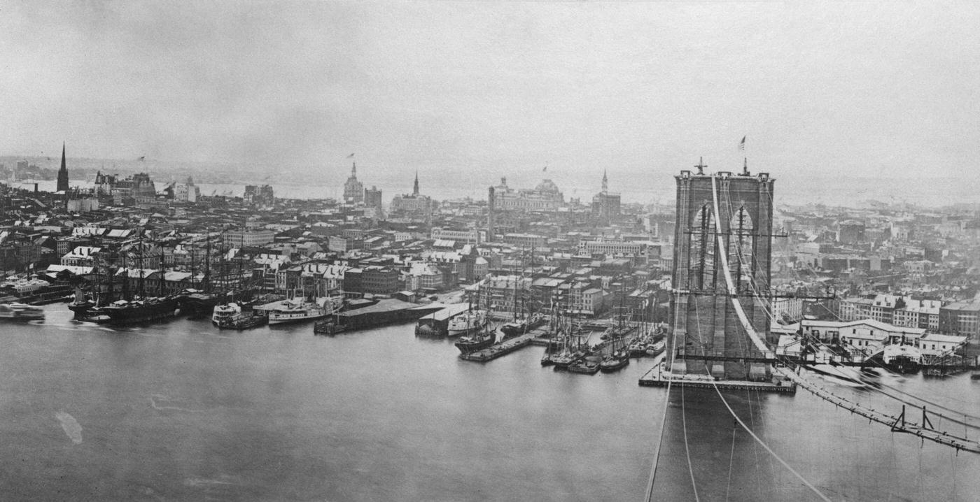 East River Bridge Construction, Lower Manhattan, New York City, 1876