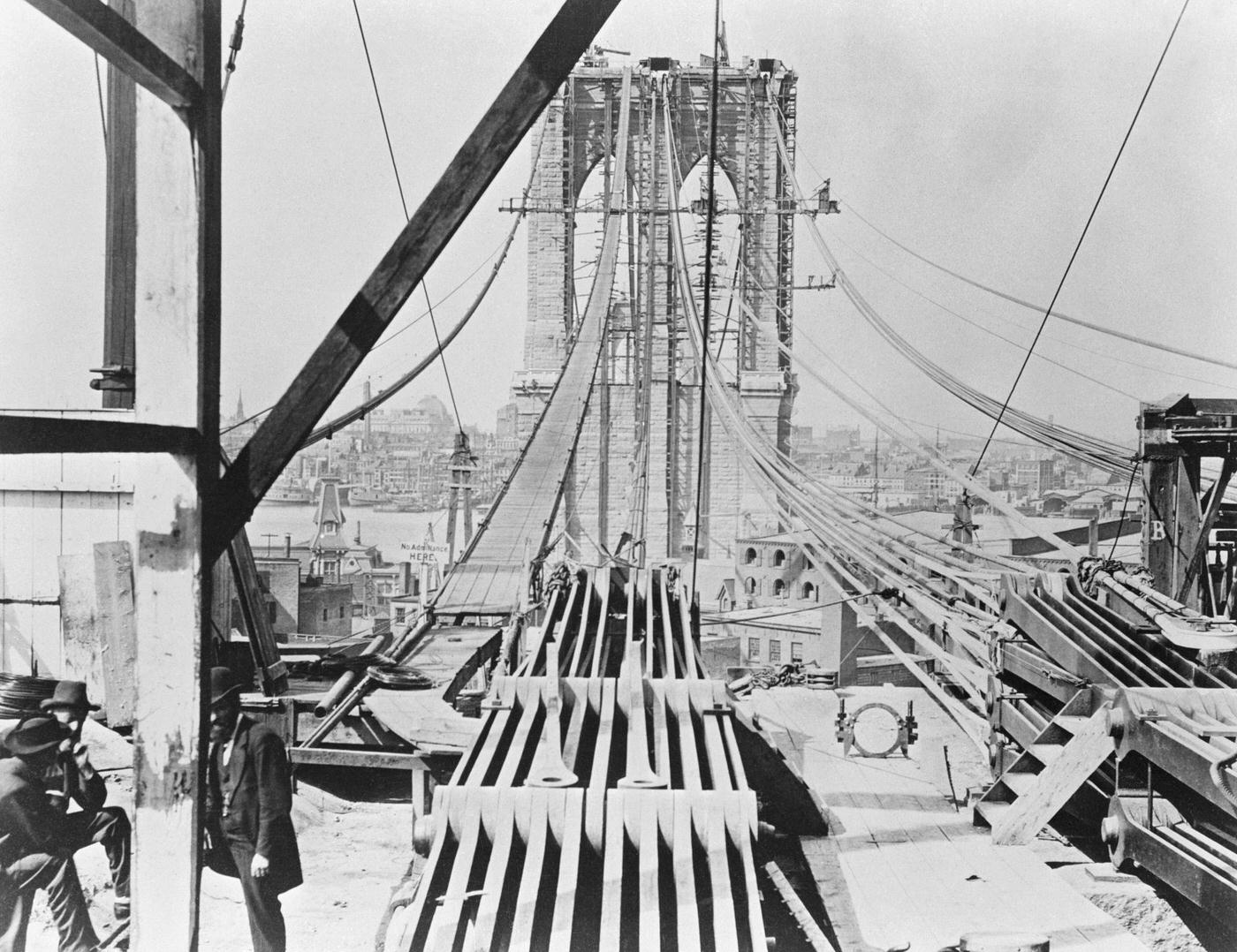 Brooklyn Bridge Under Construction, Between Brooklyn And Manhattan, New York City, 1870