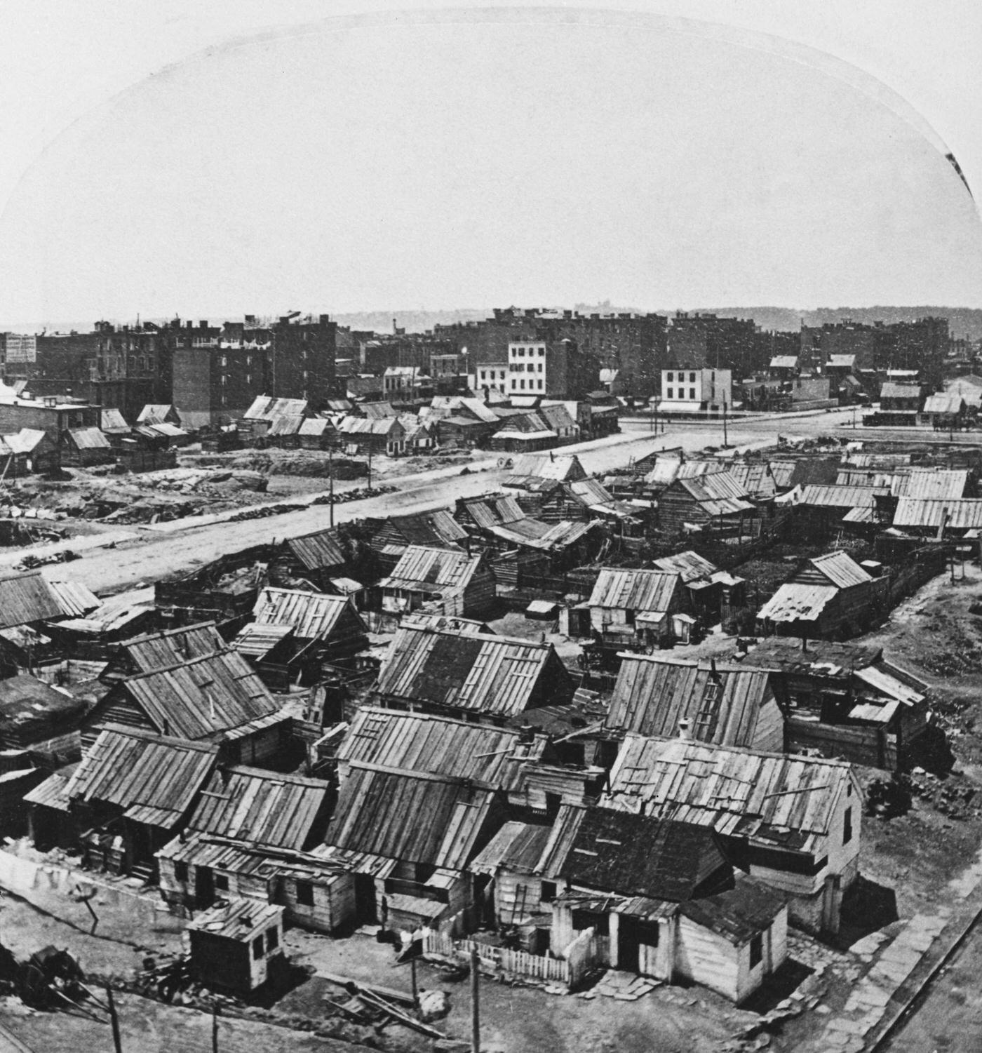 High Angle View Of Slum Dwellings On Eighth Avenue, West Side Of Manhattan, New York City, 1885