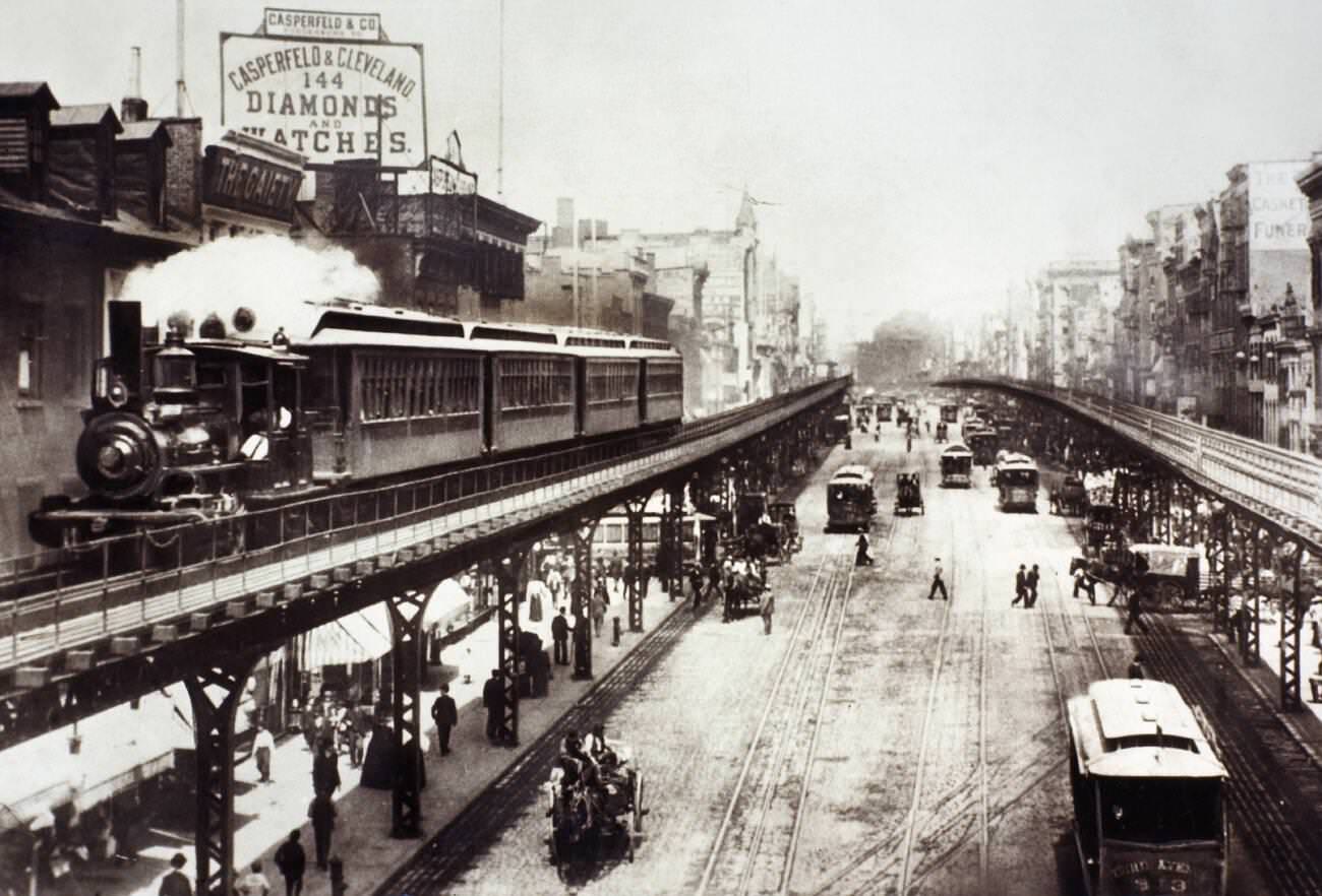Third Avenue El, Running From South Ferry To Grand Central Depot At 42Nd Street, Manhattan, New York City, 1880