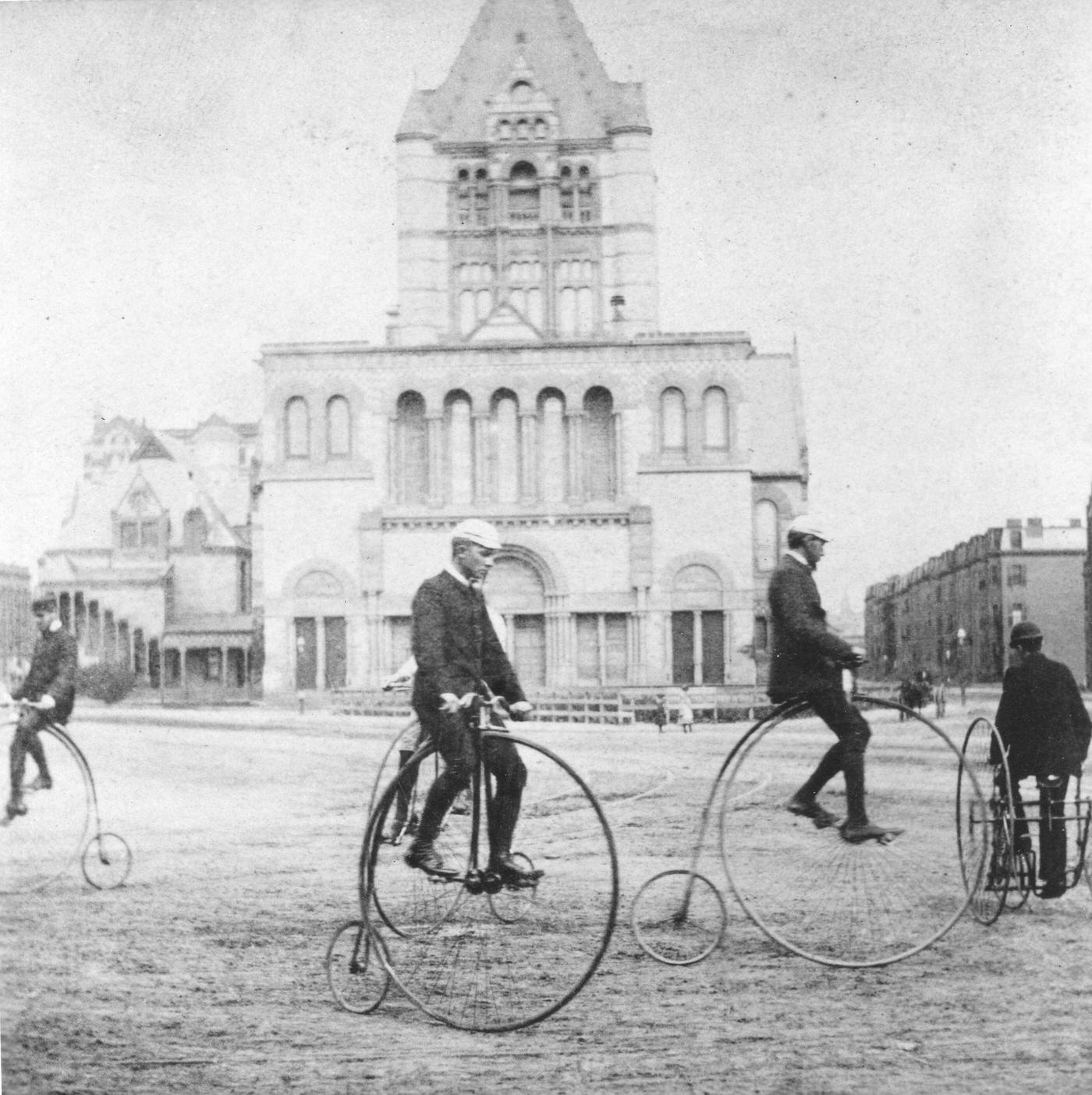 Men Riding Penny-Farthings On The Plaza Near Trinity Church, New York City, 1880S