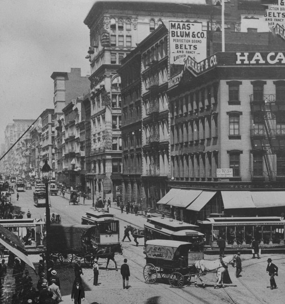 Broadway &Amp;Amp; Canal Street: Pedestrians, Horse-Drawn Carriages, And Streetcars, New York City, 1895.