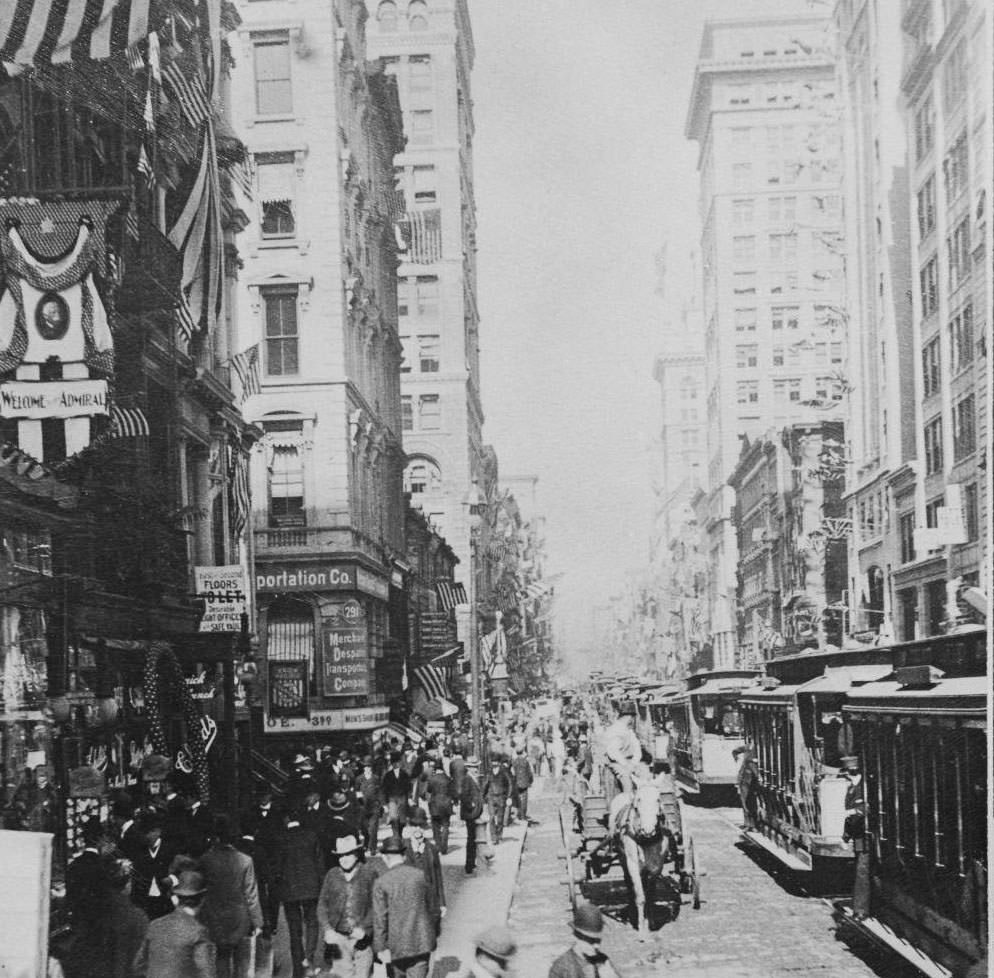 Broadway: Pedestrians And Trams In September, New York City, 1899.