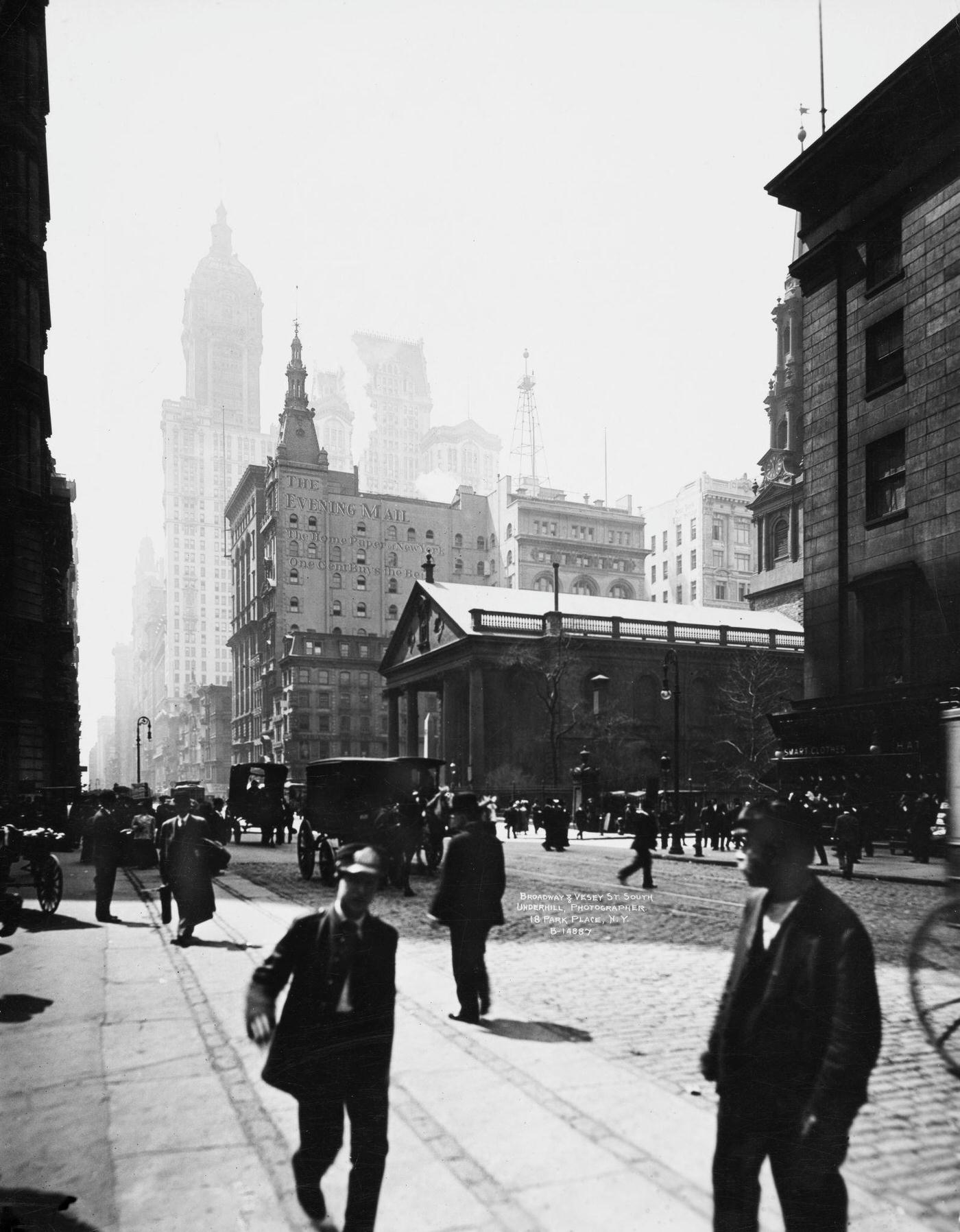 Broadway And Vesley Street South, New York City, 1898.