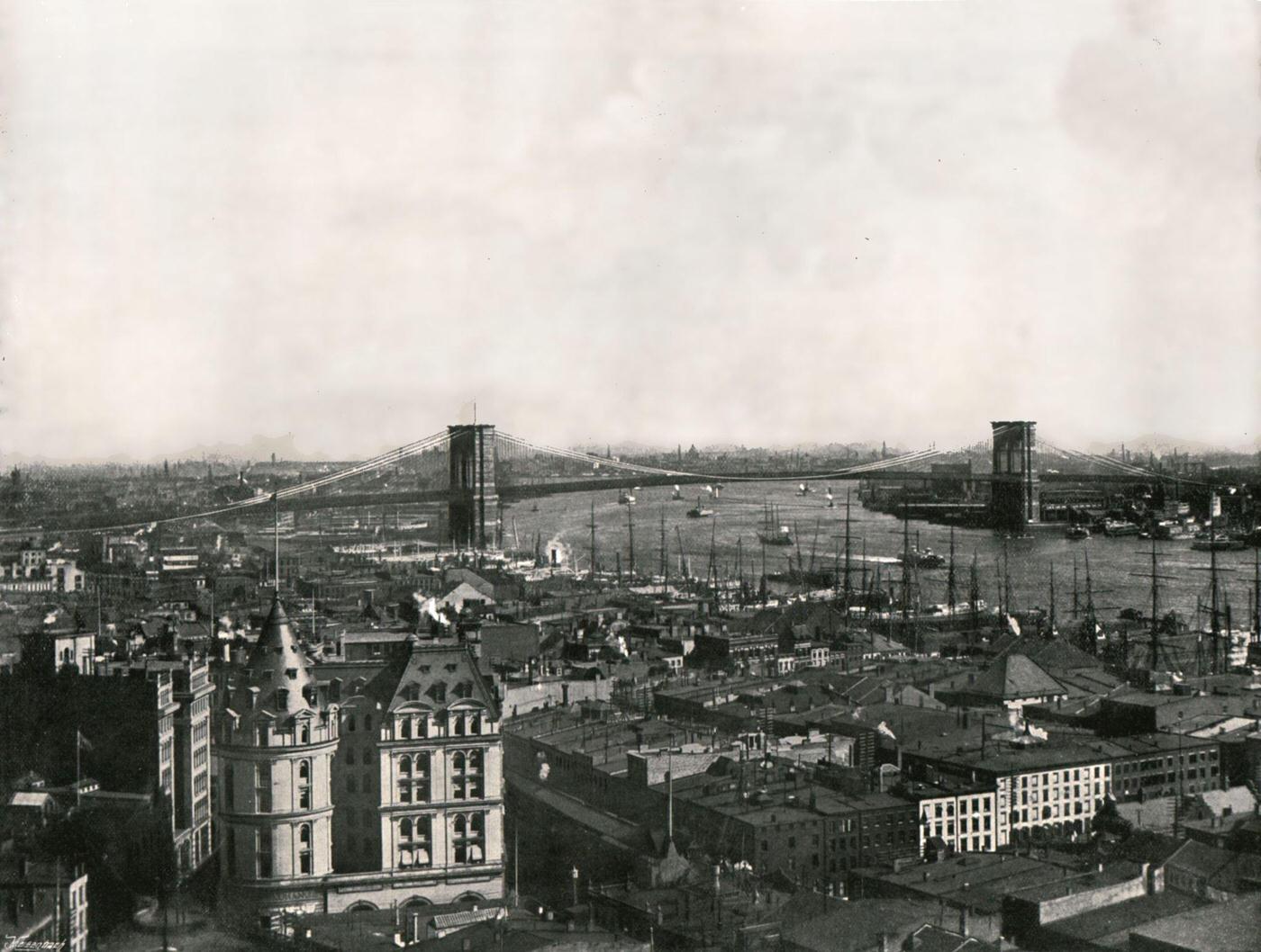 General View Showing The Brooklyn Bridge, New York City, 1895