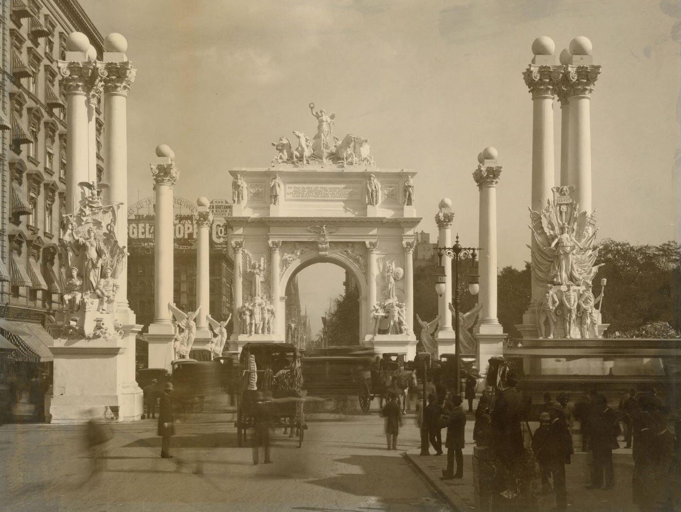 The Dewey Arch At Madison Square Flanked By A Colonnade, People Walking In The Center, New York City, 1899