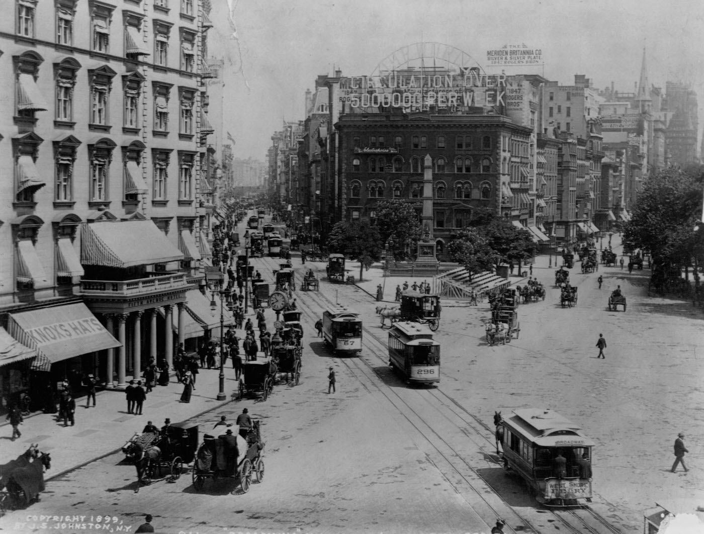 Intersection Of Broadway And 23Rd Street With Streetcars, Worth Monument, New York City, 1899