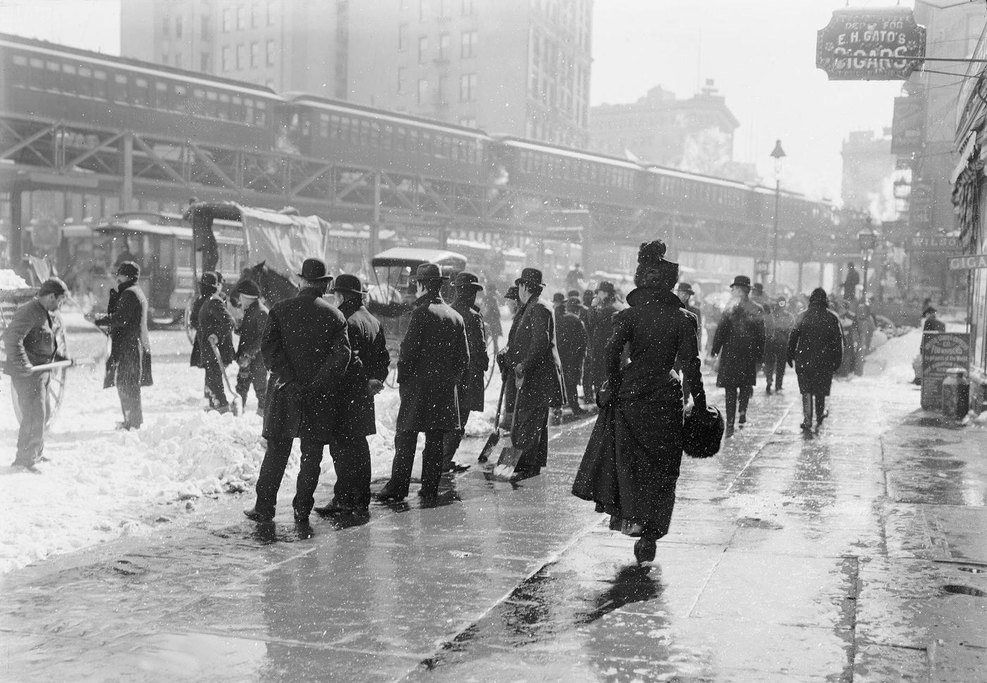 Pedestrians On Street During Blizzard, New York City, 1899