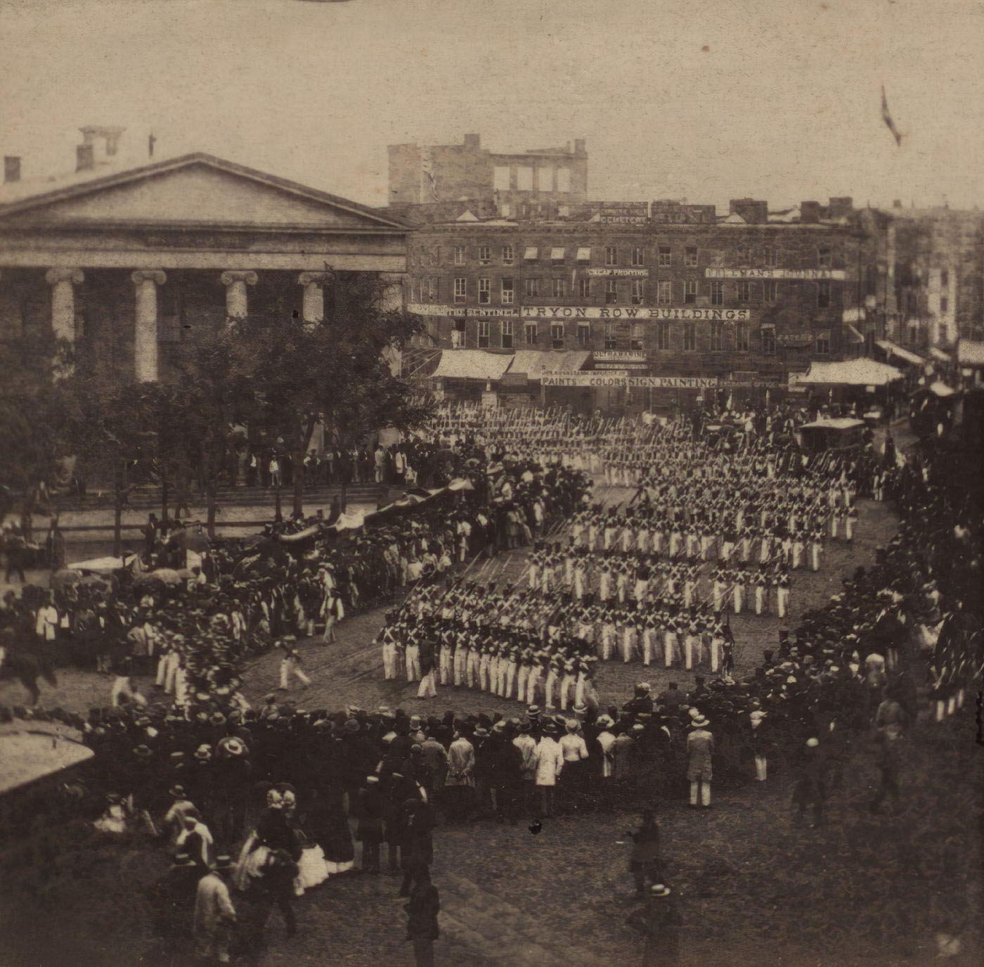 Troops Entering The Park From Tryon Row, City Hall Park, Manhattan, New York City, 1860