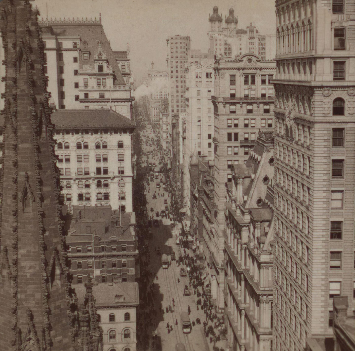 From Empire Building Past Trinity Church Steeple, Up Broadway, Manhattan, New York City, 1896