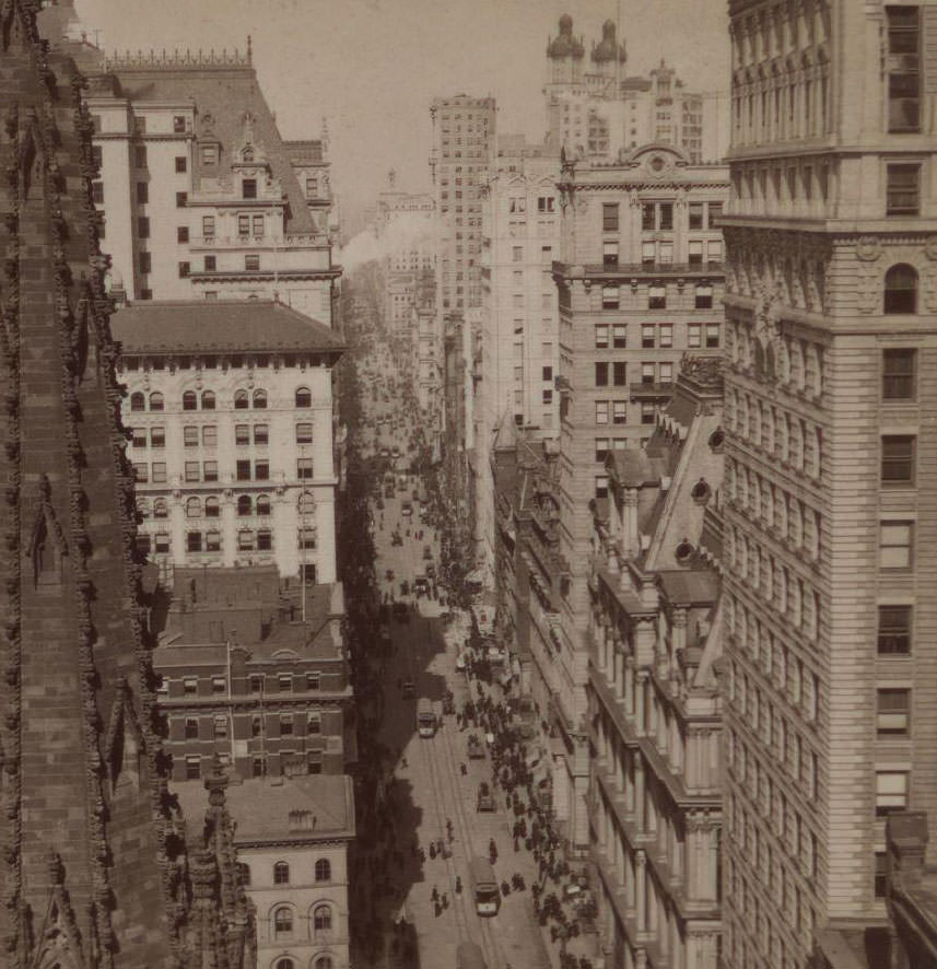 From Empire Building Past Trinity Church Steeple, Up Broadway, Manhattan, New York City, 1896