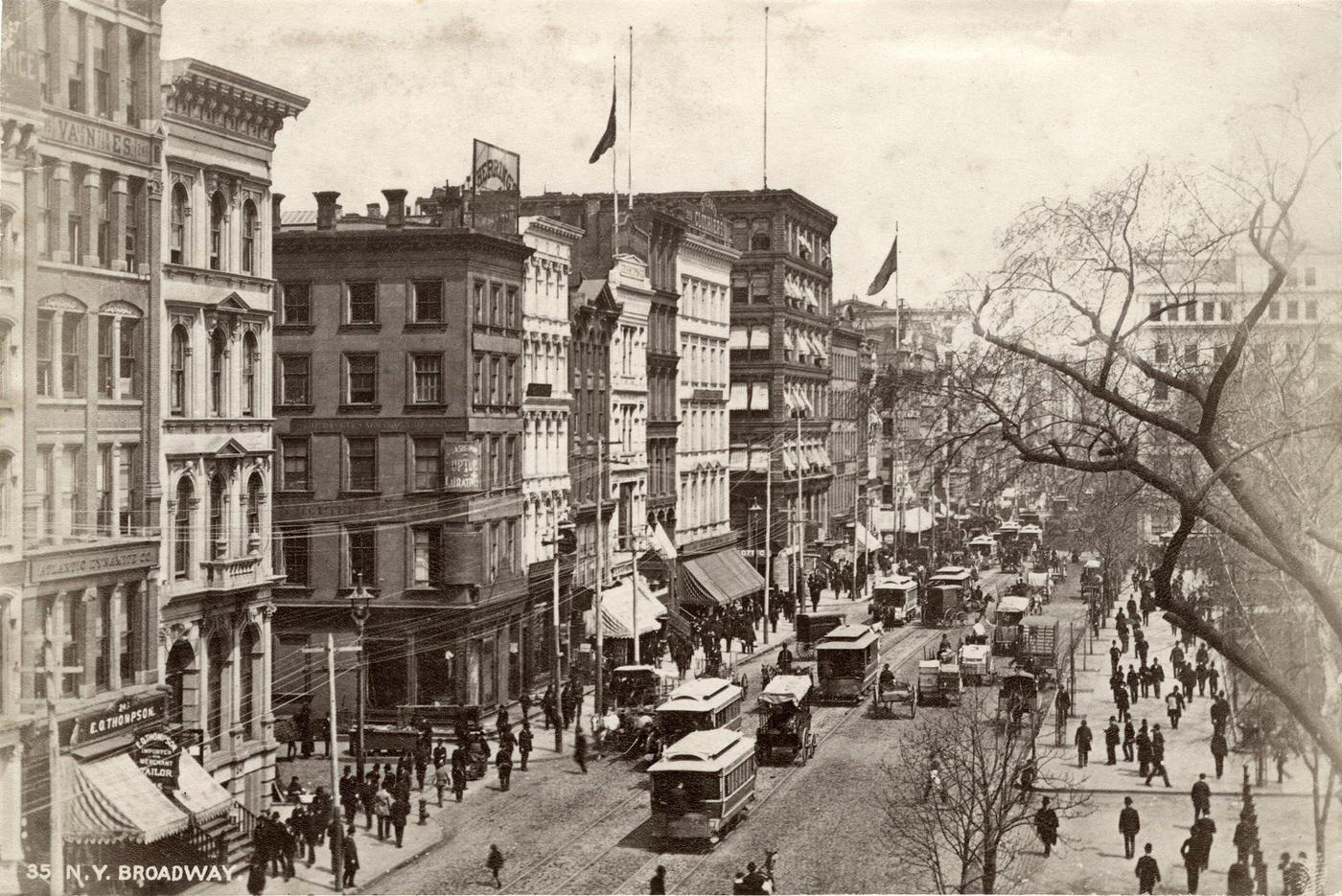 Busy Street Scene, Broadway, Downtown Manhattan, New York City, 1901
